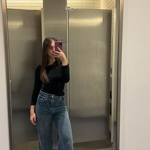 Reformation Studded Cary High Rise Slouchy Wide Leg Jeans